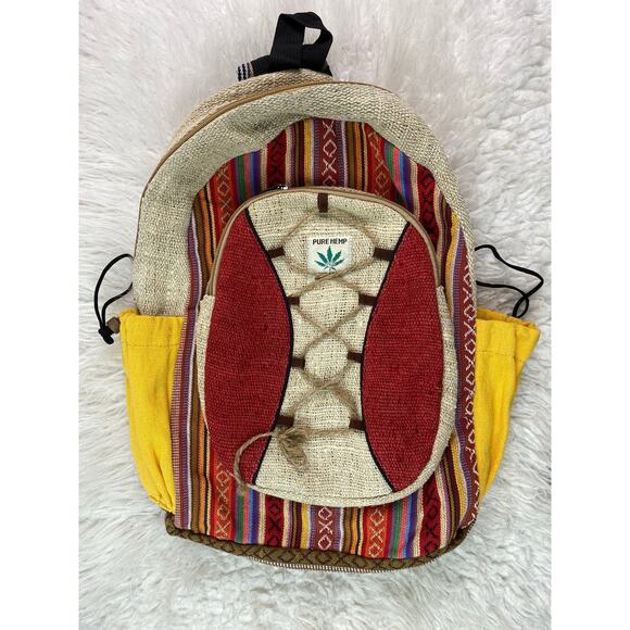 Pure Hemp Colorful Woven THC Free Backpack Bag Made in Nepal - Picture 1 of 7